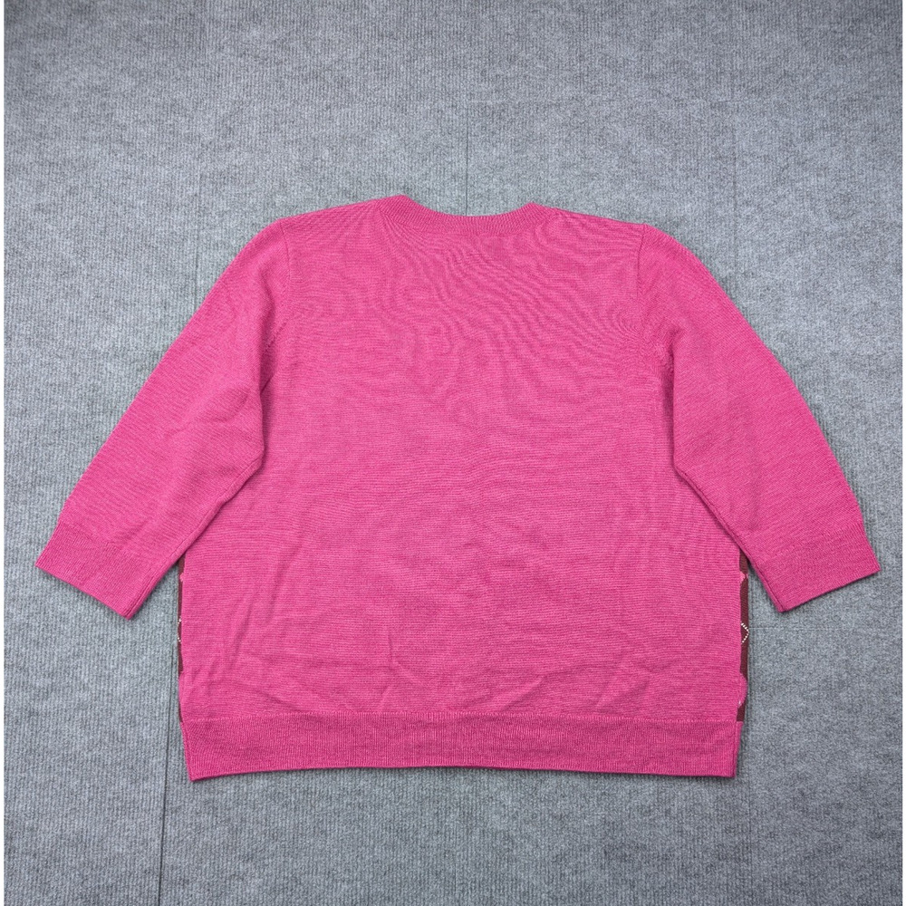 Talbots Merino Wool Cardigan Womens 2X Petite Pink Argyle Academia Preppy Layer - Picture 8 of 8